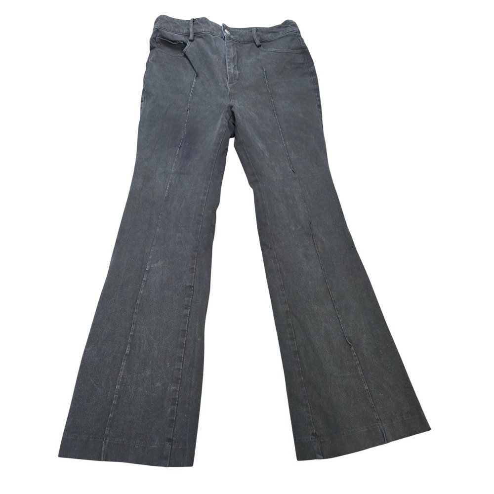 Loft Mid Rise Flare Jeans Women's Size 2 Faded Black Front Seam Denim Zip Fly